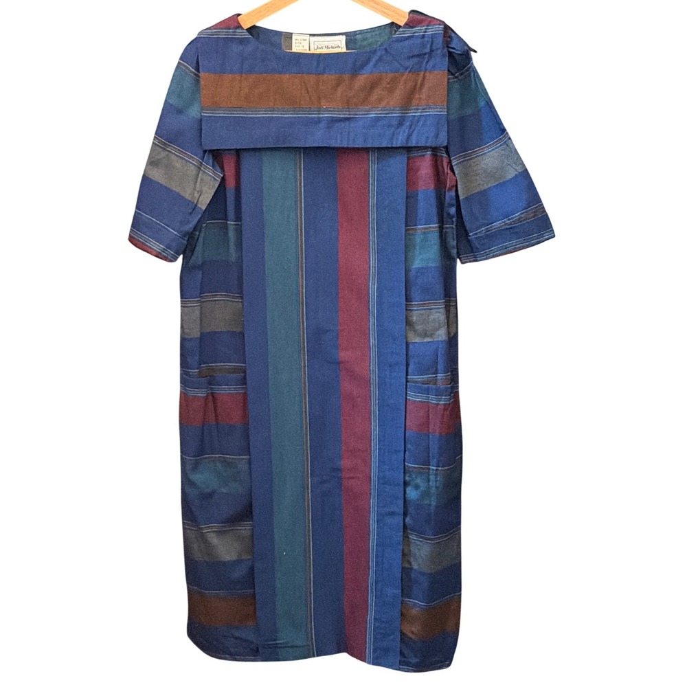 Vintage Jodi Michaels Striped Shift Dress Mod Librarian Nautical Art Deco 13